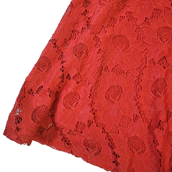 Womens M Material Girl Coral Red Lace Embroidered Sleeveless Coquette Mini Dress - Picture 2 of 7